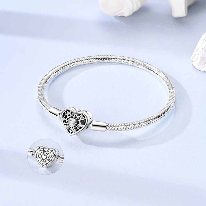 New 925 Sterling Silver Heart Shaped Zircon Snake Bone Bracelet For Women Fashion Birthday Jewelry Gift
