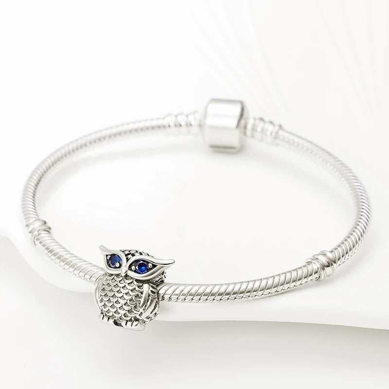 925 Silver Color Mushroom Owl Cat Bone Animal Charms Beads Fit Pandach 925 Original Bracelets Fine DIY Birthday Jewelry Gifts