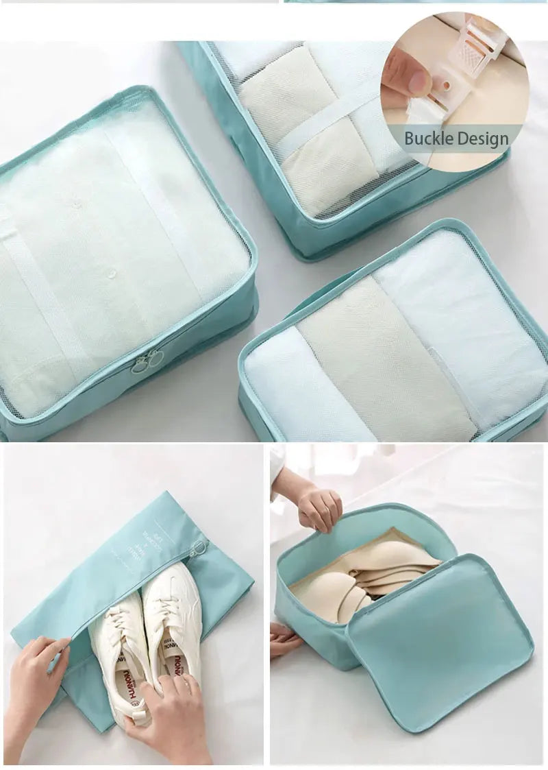10/7 Pcs Set Travel Organizer Storage Bags Suitcase Packing Cubes Cases Portable Wardrobe Luggage Clothes Shoe Pouch Fold
