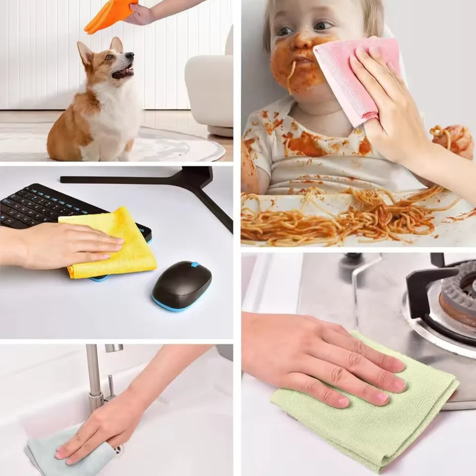 Reusable Cleaning Wipe Household Kitchen Cloth Microfiber Towel Rolls Dish Rags Wash Paper Towel Replacement 1 Roll of 20 Sheets