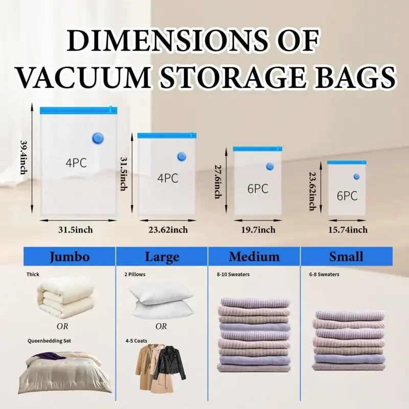 Vacuum Storage Bags 8-18Pc Space Saver Bag Travel Rechargable Air Pump Various Seal Bag Pump for Compress Clothe Blanket Luggage