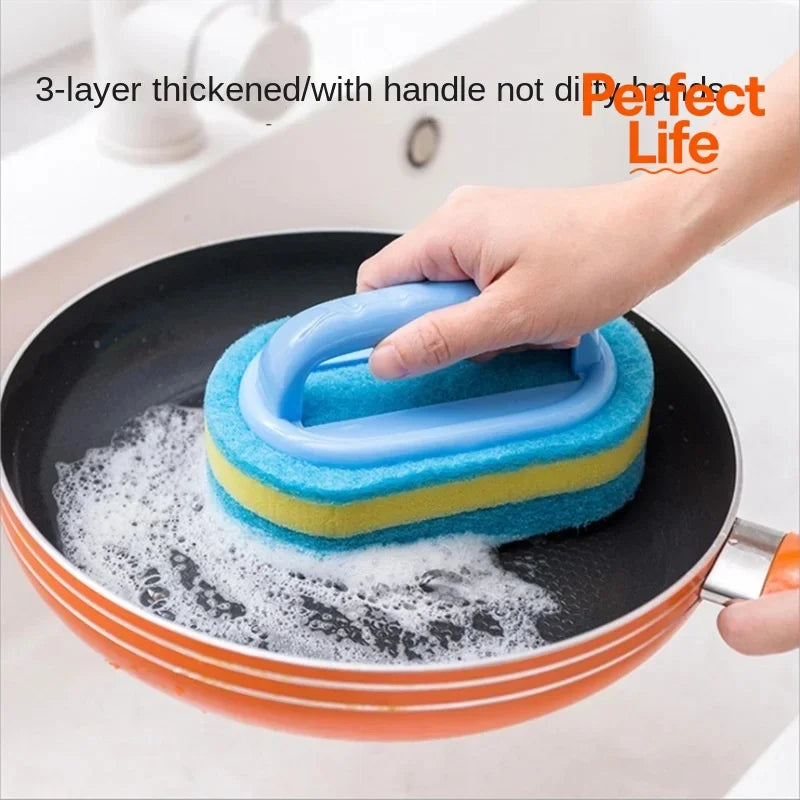 Pot Washing Kitchen Cleaning Brush with Handle - Pot Washing High-Density Thick Scouring Pad Ceramic Tile Wall Cleaning Brush