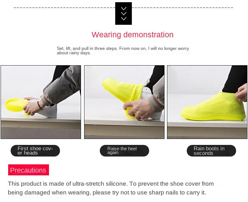 2pcs Waterproof Non-slip Silicone Shoe High Elastic Wear-resistant Unisex Rain Boots for Outdoor Rainy Day Reusable Shoe Cover
