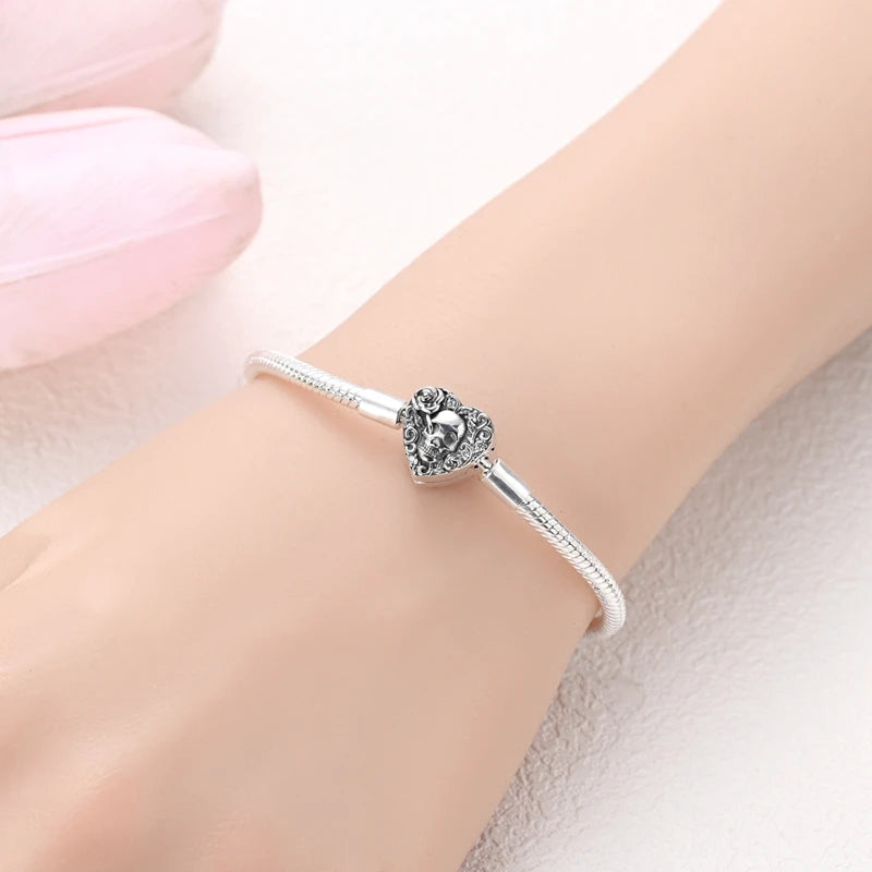 New 925 Sterling Silver Heart Shaped Zircon Snake Bone Bracelet For Women Fashion Birthday Jewelry Gift