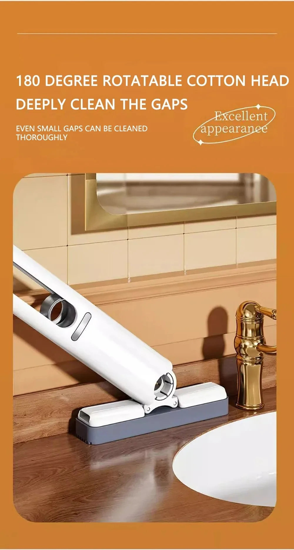 Mini squeezable mop with powerful folding design. Household cleaning tool. No hand washing required. Strong water absorption.