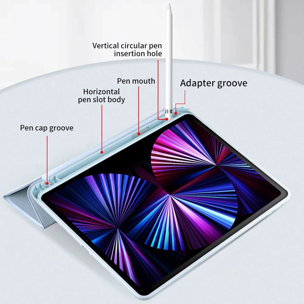 For iPad 10th Gen Case 3 fold Fall prevention Cover for Air 4 5 6 10.9in 11in 13in For Air 2 9.7 Pro 11 12.9 13 Mini 6 7 Case