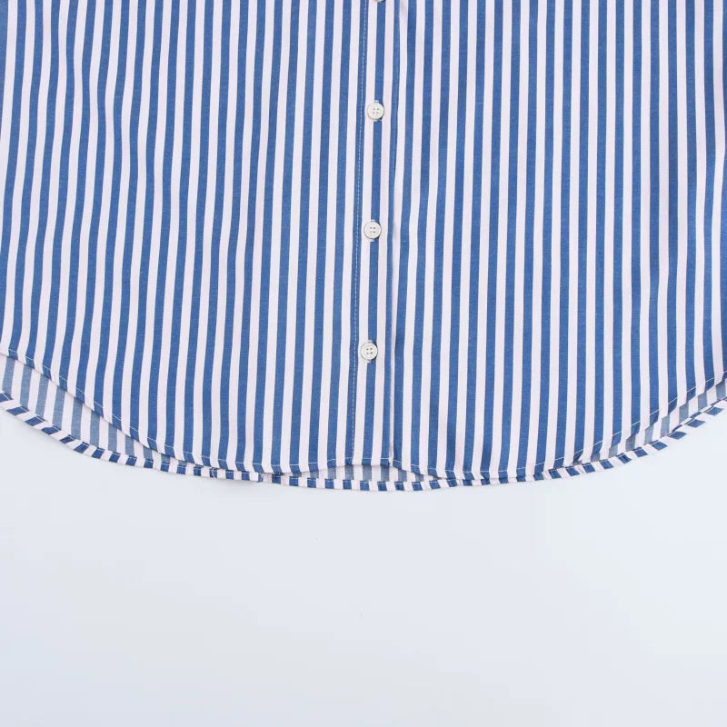 ETJ 2025 women's spring new Europe-American fashion striped long sleeve lapel loose version poplin shirt multi-color selection