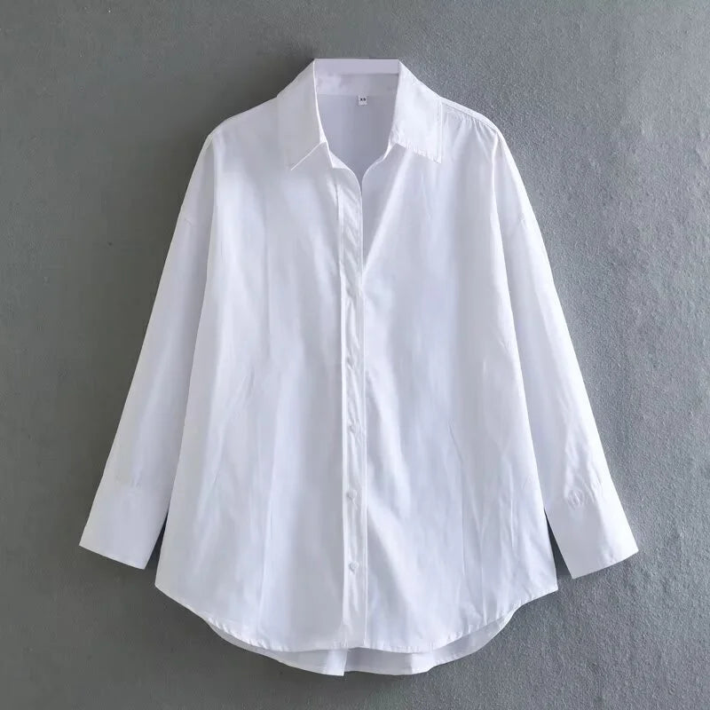ETJ 2025 women's spring new Europe-American fashion striped long sleeve lapel loose version poplin shirt multi-color selection
