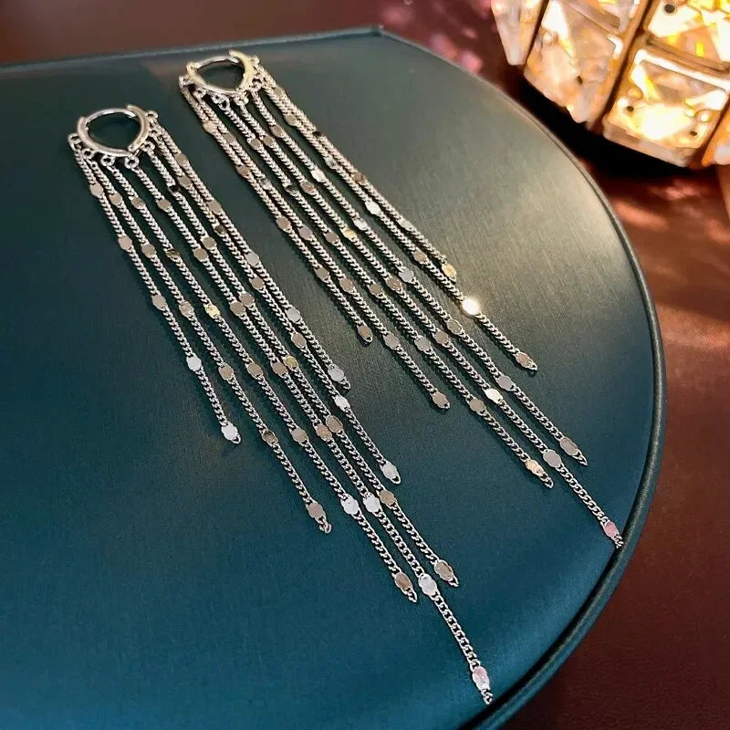 Long Tassel Rhinestones Chains Ear Line Drop Earrings for Women Gold Color Delicate Dangle Earring Hanging Charm Fashion Jewelry