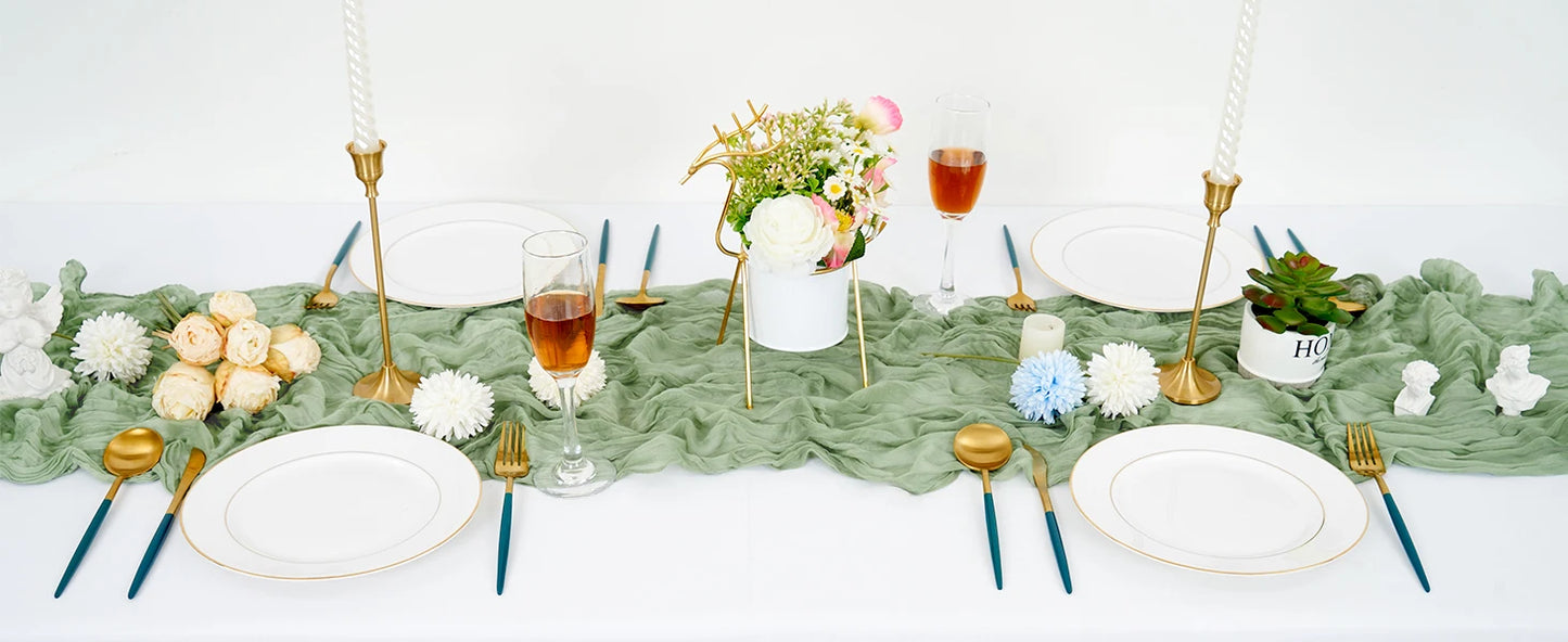 Boho Cheesecloth Table Runner, Semi-Sheer Gauze Fabric Rustic TableRunner for Wedding Bridal Shower Party Banquet