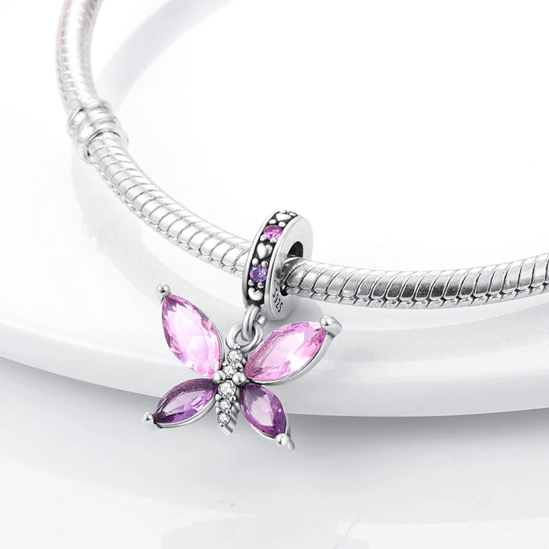 Pink Charms Original 925 Sterling Silver Heart Bow Perfume Bottle Charms Beads Pendants Fit Bracelet DIY Women Jewelry Making
