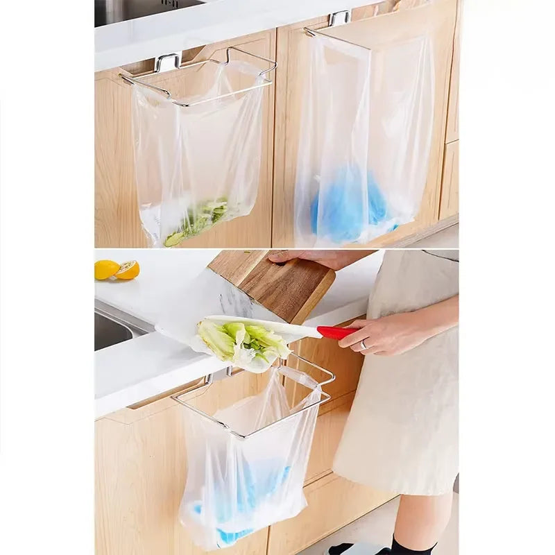 Multi-Purpose Cabinet Door Trash Bag Holder | Space-Saving Garbage Storage Organizer for Kitchen/Pantry/Closet | Adjustable Wast