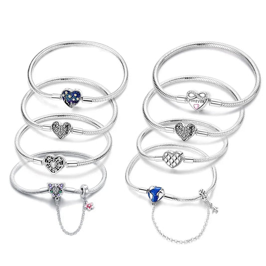 New 925 Sterling Silver Heart Shaped Zircon Snake Bone Bracelet For Women Fashion Birthday Jewelry Gift