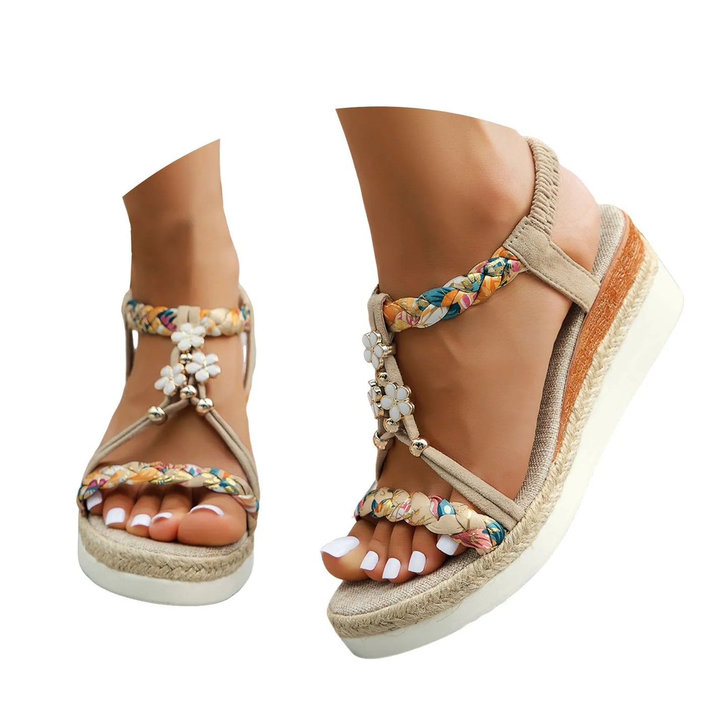Women'S New Summer Sandals Classic Wedge Thick Sole Elevated Elastic Strap Open Toe Hollow Clear Heel Sandals For Beach Vacation