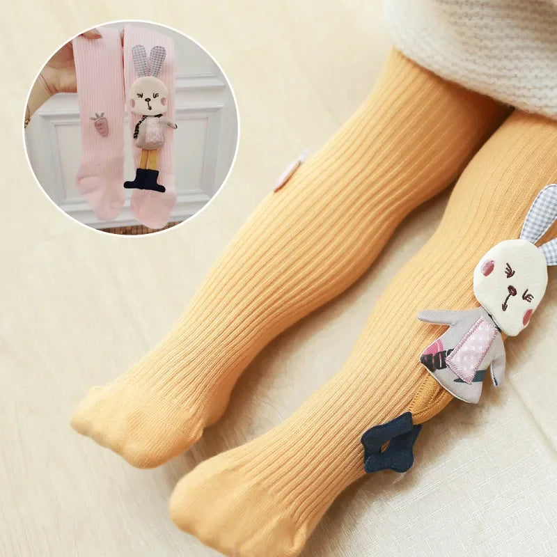 Knitted Tights for Girls Solid Children's Pantyhose Cartoon Rabbit Cotton Soft Kids Girls Tights Autumn Winter 1-7T Trousers New