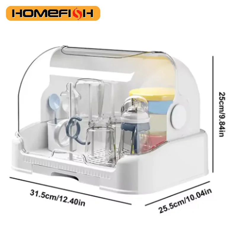 HOMEFISH Portable Baby Bottle Drying Rack & Organizer - Dustproof Storage Container with Removable Drip Tray