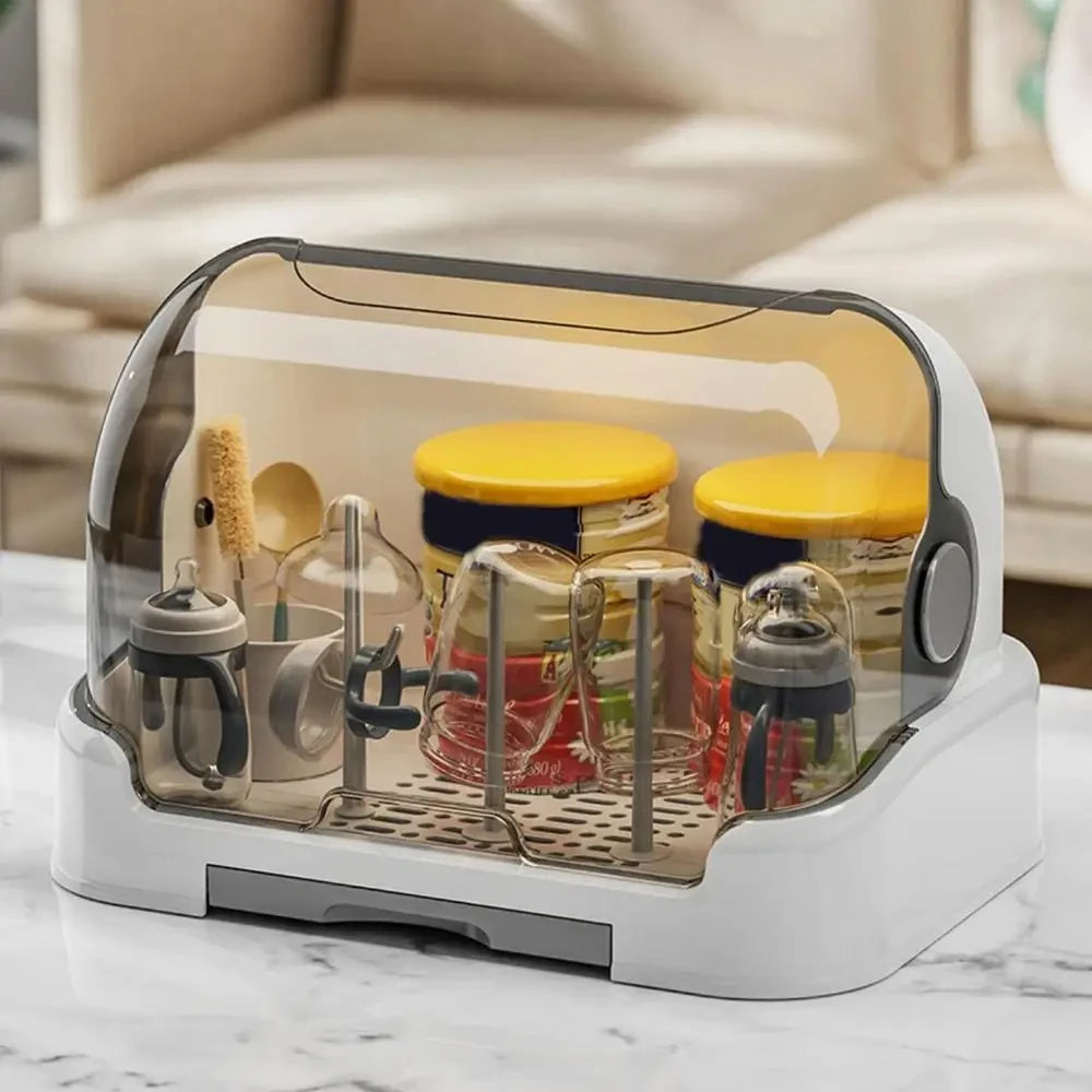 HOMEFISH Portable Baby Bottle Drying Rack & Organizer - Dustproof Storage Container with Removable Drip Tray