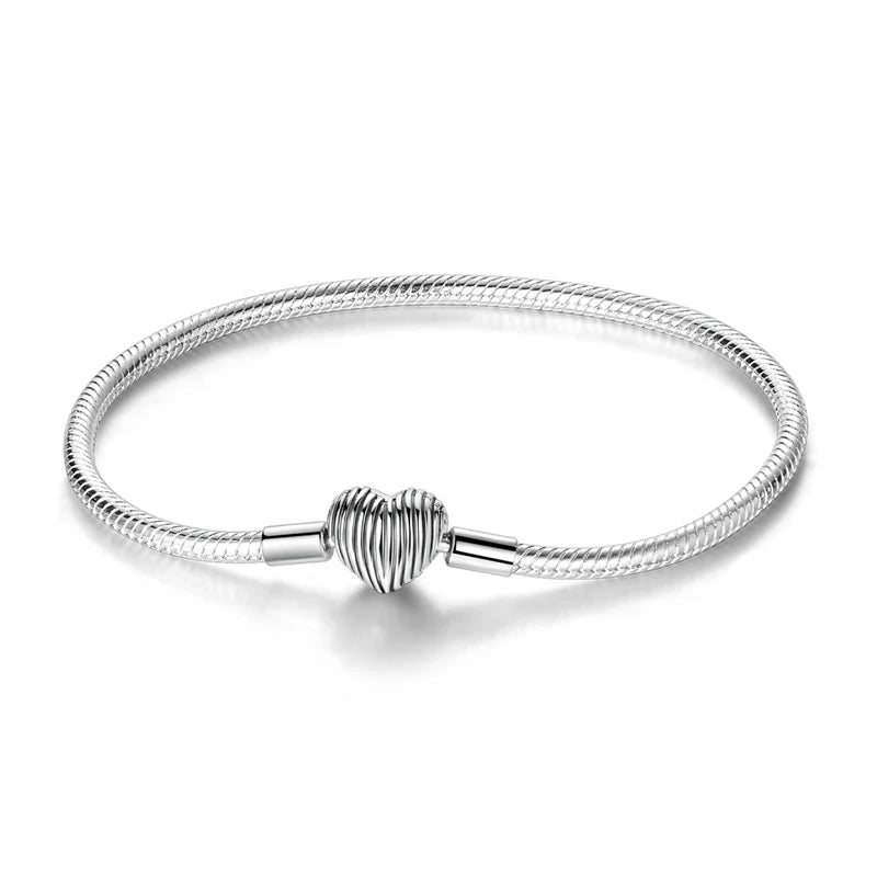 New 925 Sterling Silver Heart Shaped Zircon Snake Bone Bracelet For Women Fashion Birthday Jewelry Gift