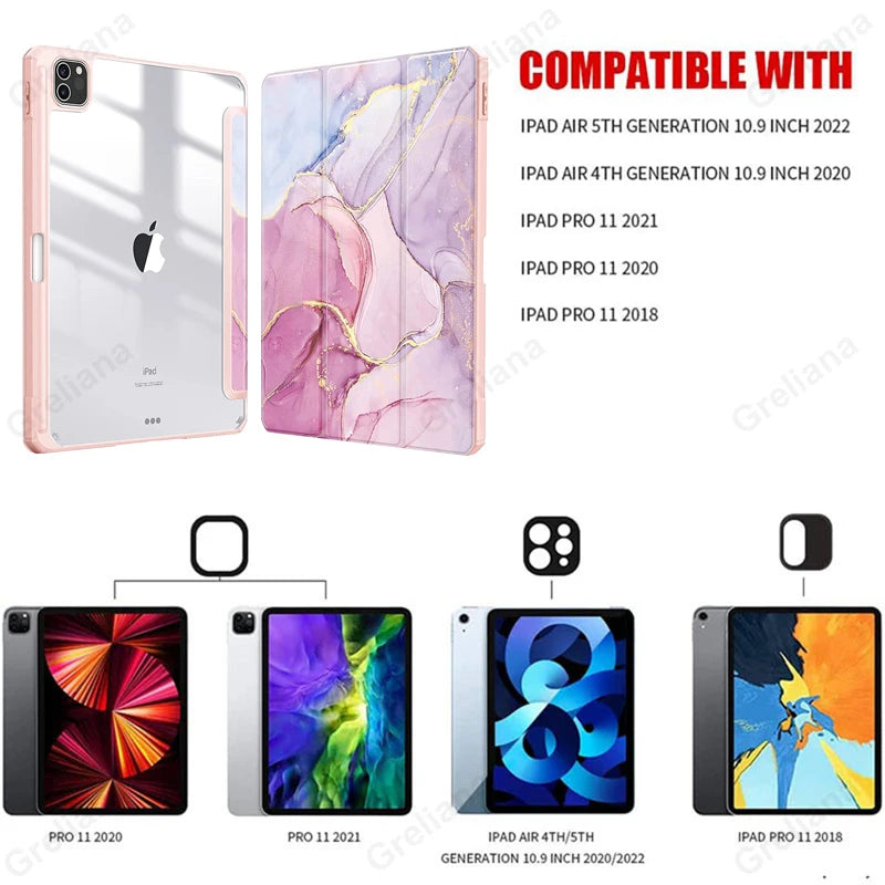 Smart PU Case for iPad Air 4th 5th iPad 10th 10.9 Funda iPad Pro air 12th 11th 11" 7th 8th 9th 10.2 2 9.7 10.5 Transparent Cover