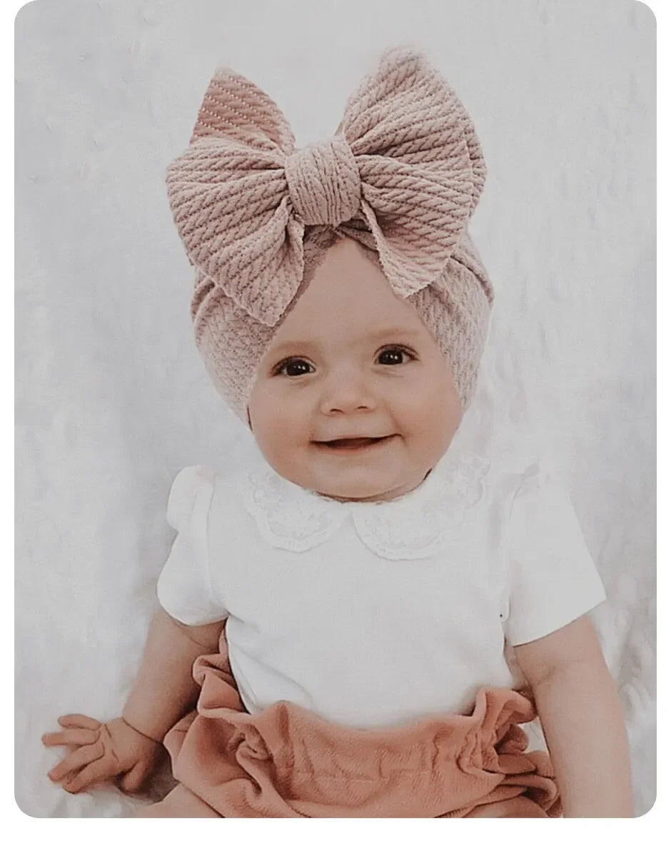 Cute Bow Baby Turban Hat Double Layer Big Bowknot Newborn Hat Soft Warm Elastic Kids Head Beanie Babies Accessories