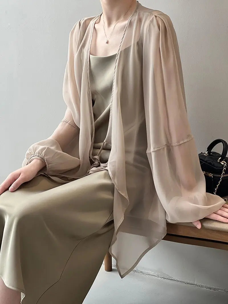 Shirts Women V-neck Loose Long Sleeve Open Stitch Korean Style Lace-up Simple Solid Summer Chiffon Breathable Minimalist Stylish