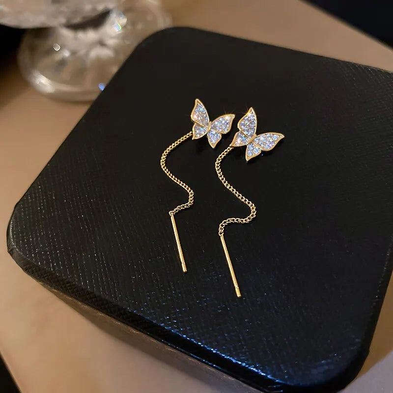 Butterfly Earrings For Women Sparkly Rhinestone Long Tassel Earrings Heart Drop Earrings Wedding Party Jewelry Valentine Gifts C
