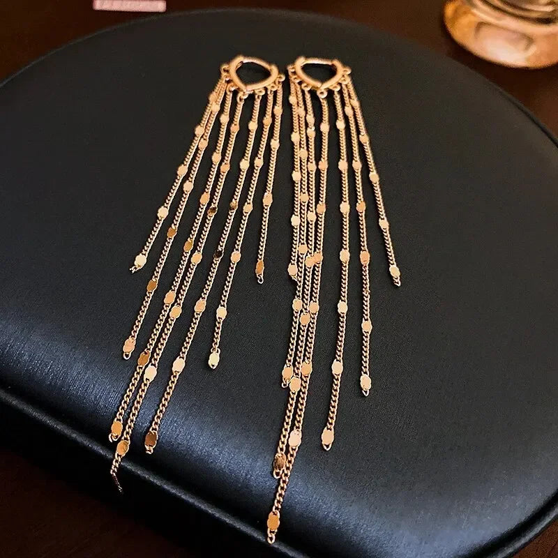 Long Tassel Rhinestones Chains Ear Line Drop Earrings for Women Gold Color Delicate Dangle Earring Hanging Charm Fashion Jewelry