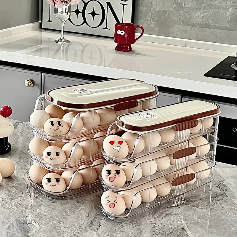 1pc egg storage box, automatic rolling refrigerator egg rack storage, hand-held egg refrigerator side door storagerack