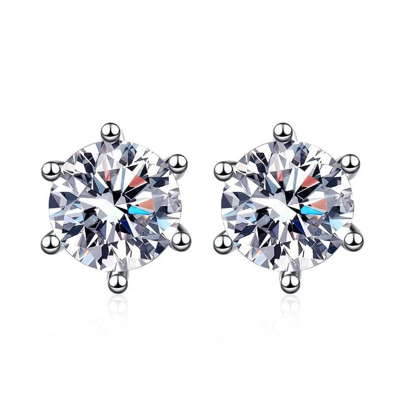 BIJOX STORY Women's Moissanite Screw Stud Earrings D Color 925 Sterling Silver 6 Prong Diamond Wedding Fine Jewelry