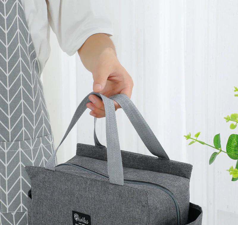 1PC Insulated Lunch Bag With 2 Side Pockets Large Capacity Thermal Lunch Box Bag To School Picnic Work Insulated Freezer Bag