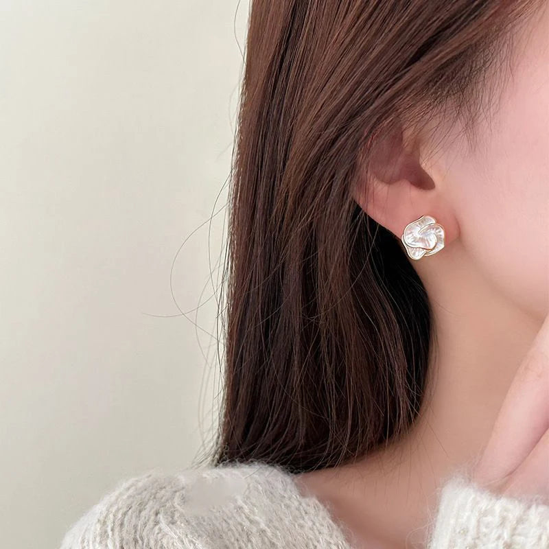 Delicate Camellia Stud Earring For Women Unique Flower Design Ear Stud Temperament White Earrings Daily Jewelry Gift