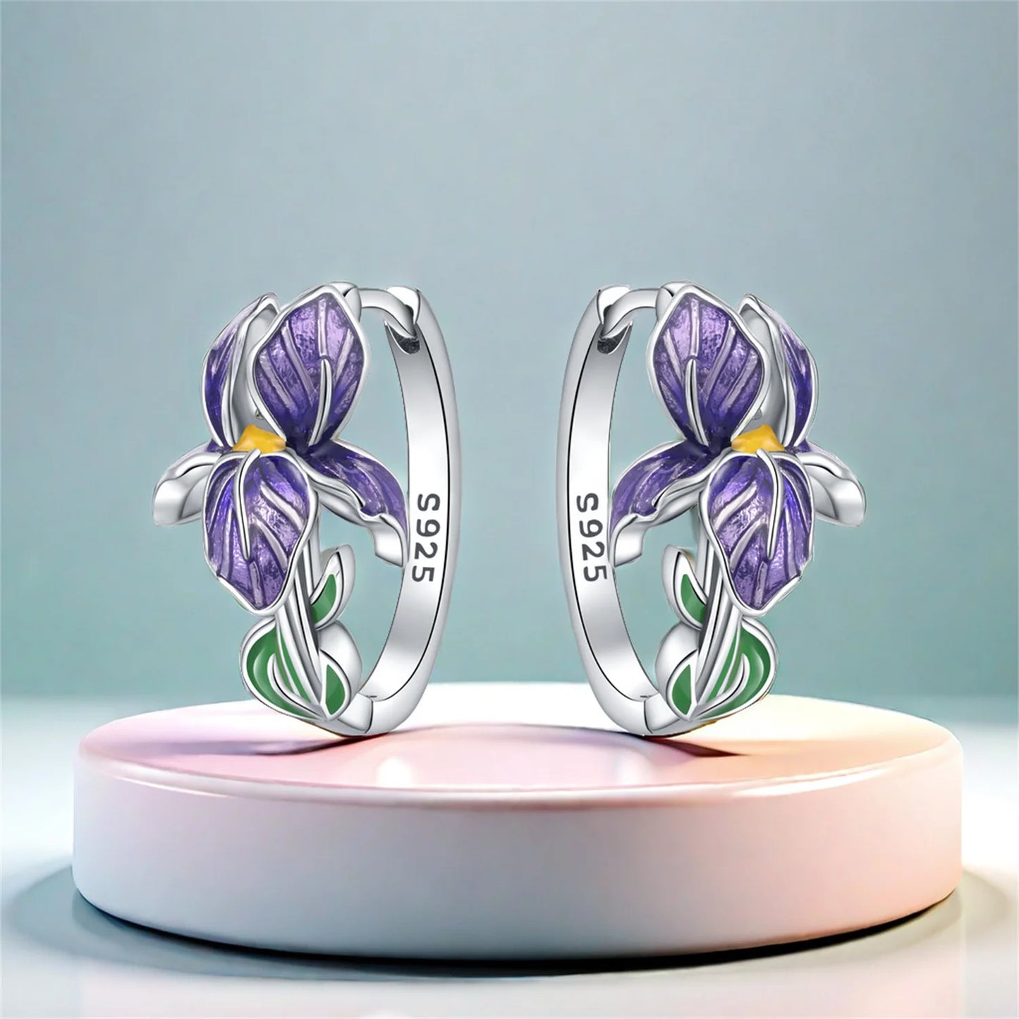 925 Sterling Silver Flower and Plant Series Purple Iris Earrings Exquisite Wedding Party Gifts for Ladies Jewelry Fashion Gifts