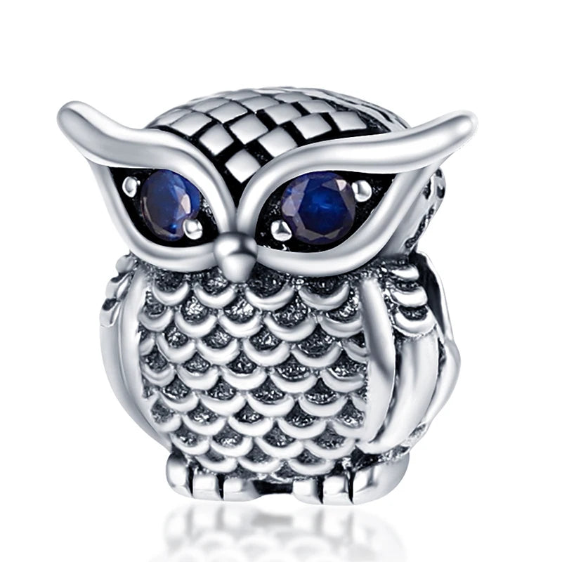 925 Silver Color Mushroom Owl Cat Bone Animal Charms Beads Fit Pandach 925 Original Bracelets Fine DIY Birthday Jewelry Gifts