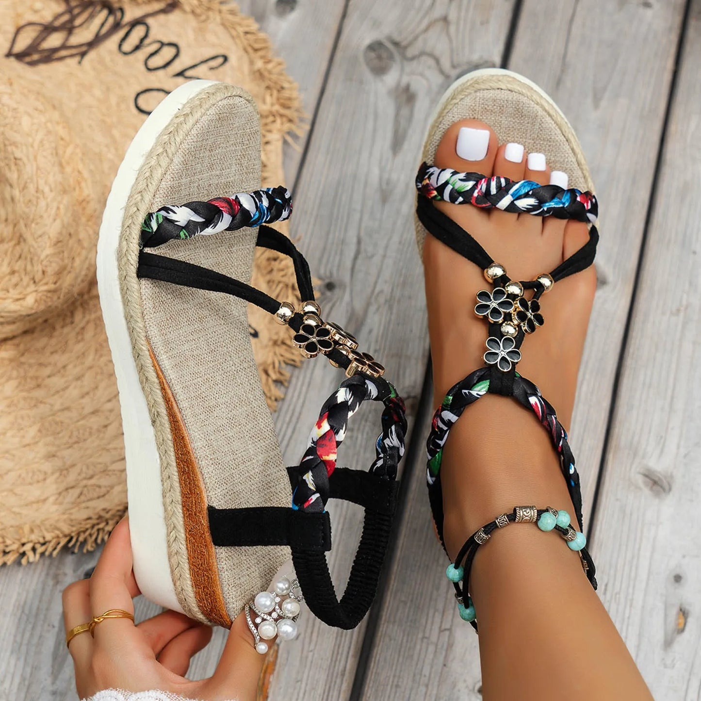 Women'S New Summer Sandals Classic Wedge Thick Sole Elevated Elastic Strap Open Toe Hollow Clear Heel Sandals For Beach Vacation