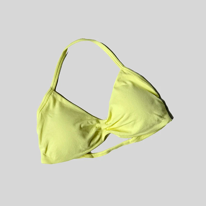 Seamless Gym Sport Bra Breathable Strappy Halter Bra Shockproof Crop Top Fitness Push Up Workout Top Women