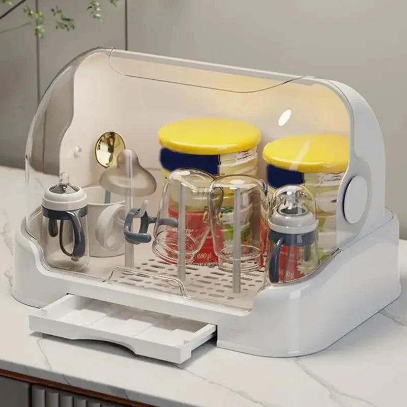 HOMEFISH Portable Baby Bottle Drying Rack & Organizer - Dustproof Storage Container with Removable Drip Tray