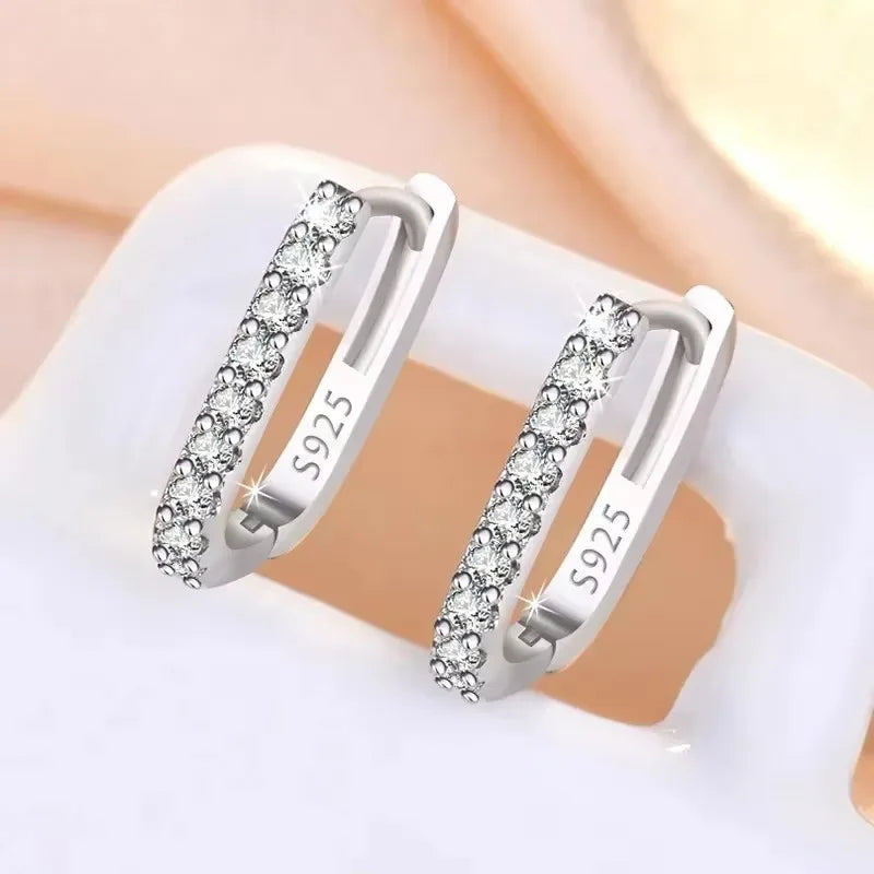925 Sterling Silver  Circle Hoop Earrings for Women Fashion Luxury  Crystal Zirconia Earrings Party Wedding Versatile Jewelry