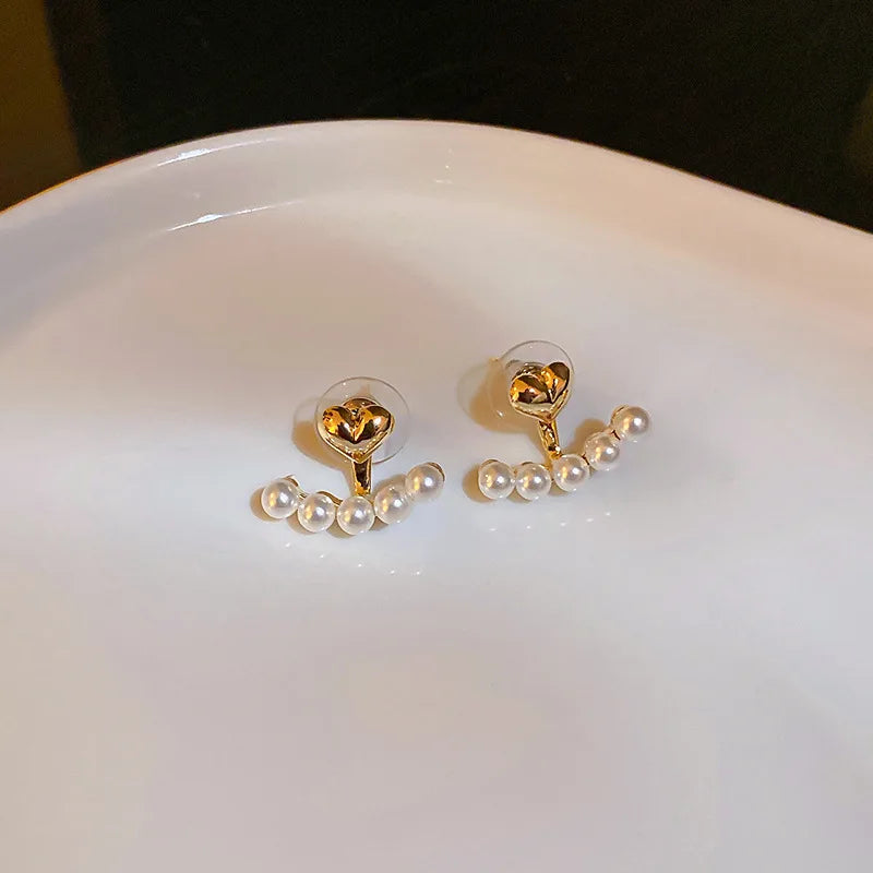 Light Luxury Imitation Pearl Stud Earrings Sweet Heart-shaped Ear Stud For Women Fashion Party Wedding Brid Jewelry Gift K
