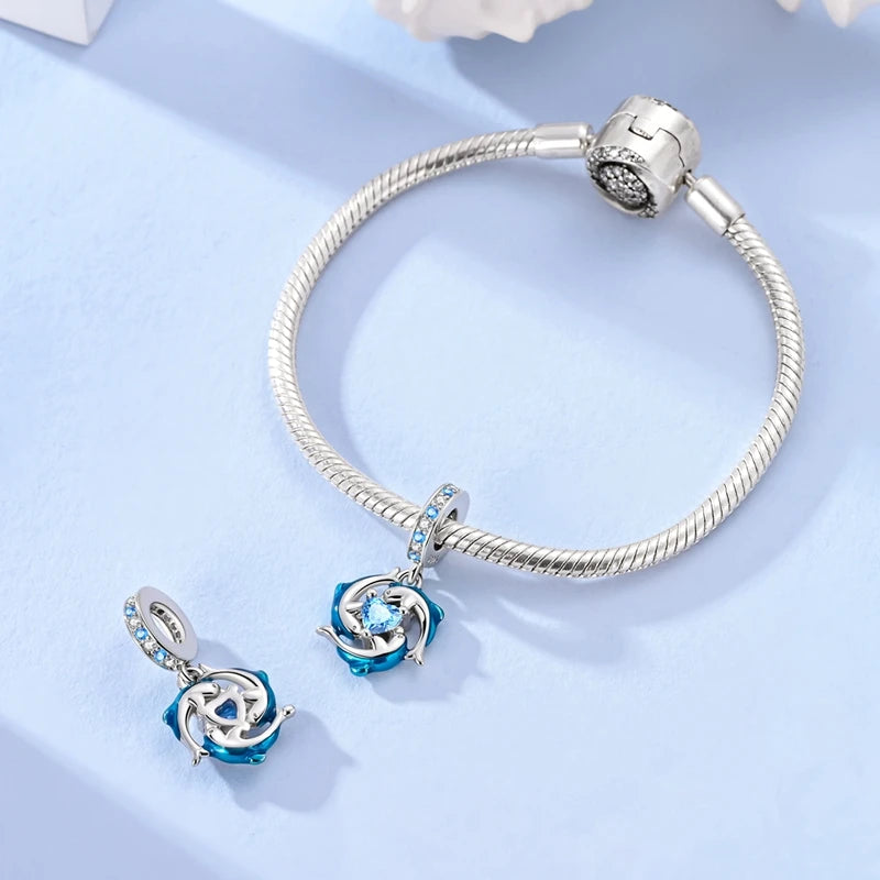 Fit Original 925 Sterling Silver Charms Beads Blue Luminous Whale Shark Seahorse Dolphin Charms For Women Fine DIY Jewelry Gifts
