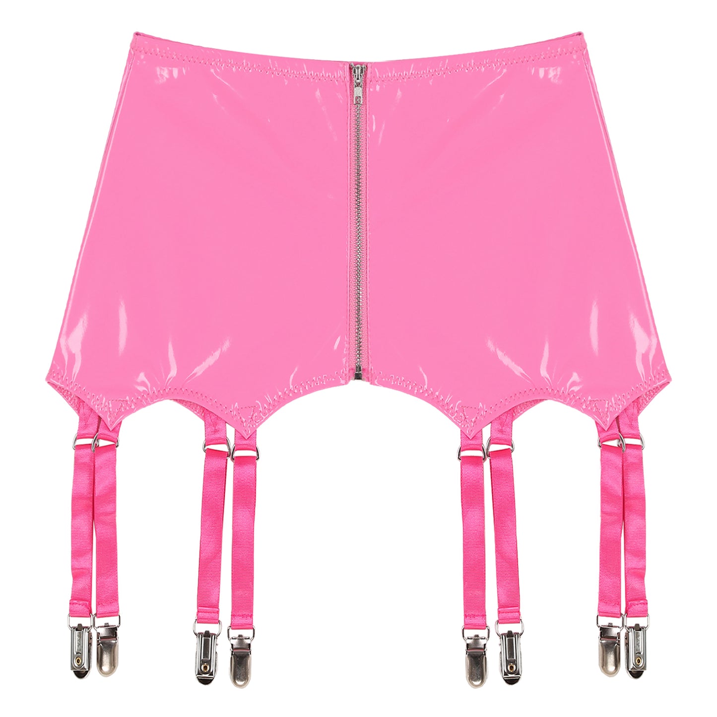 Womens Garters Latex Skirts Suspender Garters Belt Wet Look Patent Leather Mini Skirts Garters with Metal Clips Clubwear Costume