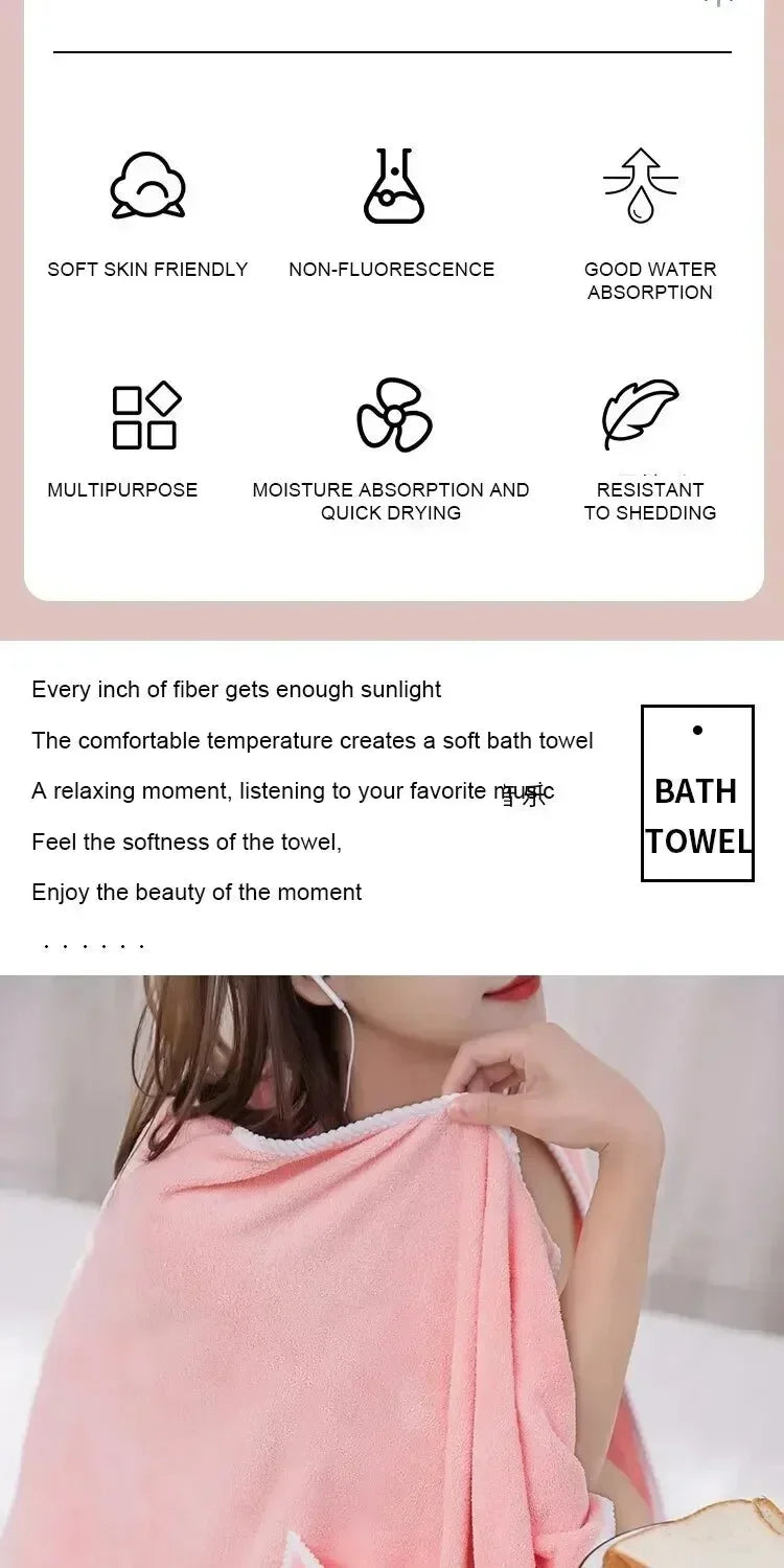 Womens Bath Towels Girls Wearable 90*130Cm Fast Drying Bathing Beach Spa Bathrobes Wash Clothing, Shower Bath And Gym Towel