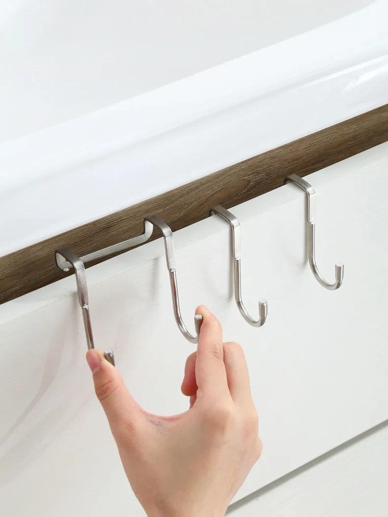 Door Hanger Hook Stainless Steel Double S-Shaped Storage Hook for Bathroom Kitchen Wall Door Organizer Wall Mounted Hooks