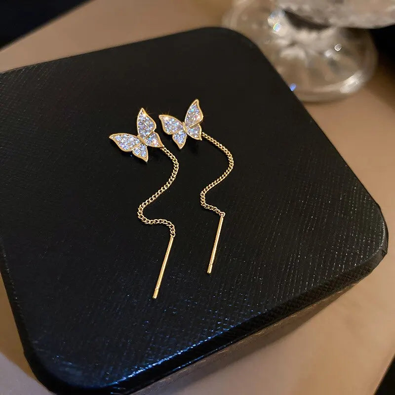 Butterfly Earrings For Women Sparkly Rhinestone Long Tassel Earrings Heart Drop Earrings Wedding Party Jewelry Valentine Gifts C