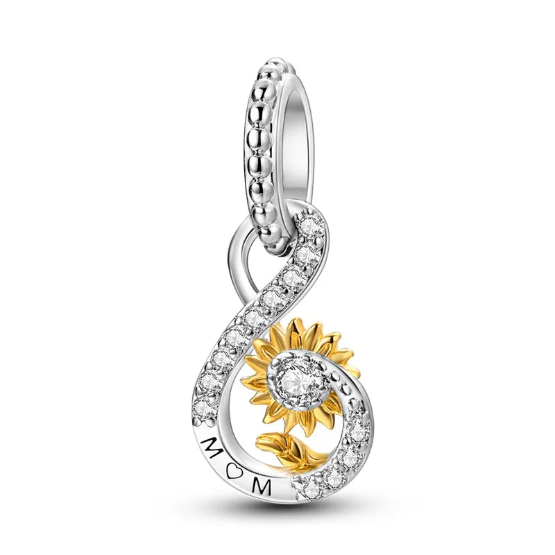 Original 925 Sterling Silver Gold Series DIY Charms Beads Inlaid Zirconium Sun Leopard Pendants Fit Bracelet DIY Jewelry Making