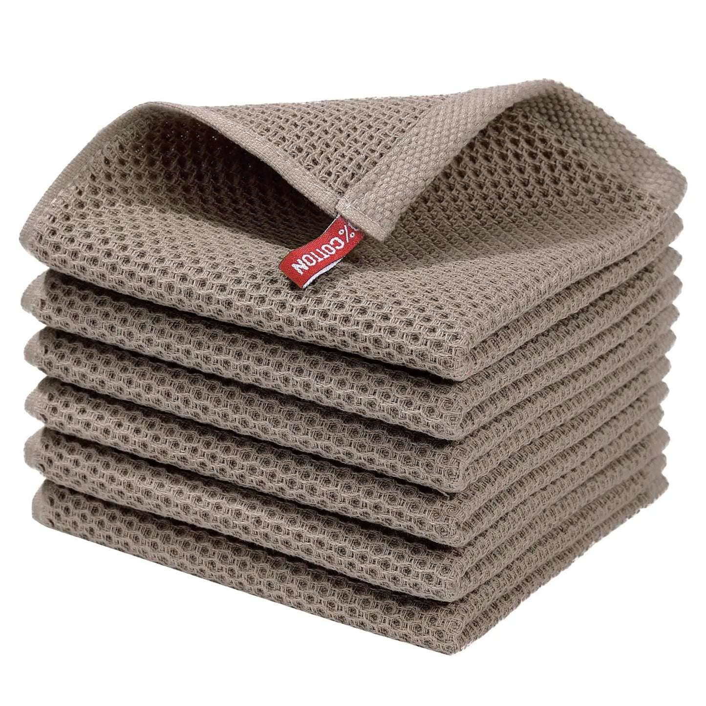 100% Cotton Waffle Weave Kitchen Dish Cloths, Ultra Soft Absorbent Quick Drying Dish Towels, 12x12 Inches, 6-Pack
