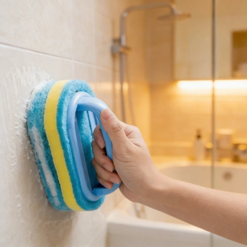 1/2Pcs Pot Washing Kitchen Cleaning Brush with Handle Pot Washing Density Thick Scouring Pad Ceramic Tile Wall Cleaning Brush