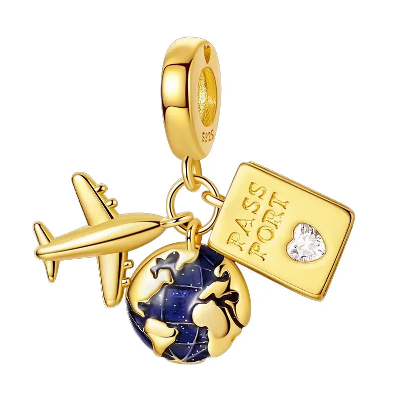 Original 925 Sterling Silver Gold Series DIY Charms Beads Inlaid Zirconium Sun Leopard Pendants Fit Bracelet DIY Jewelry Making