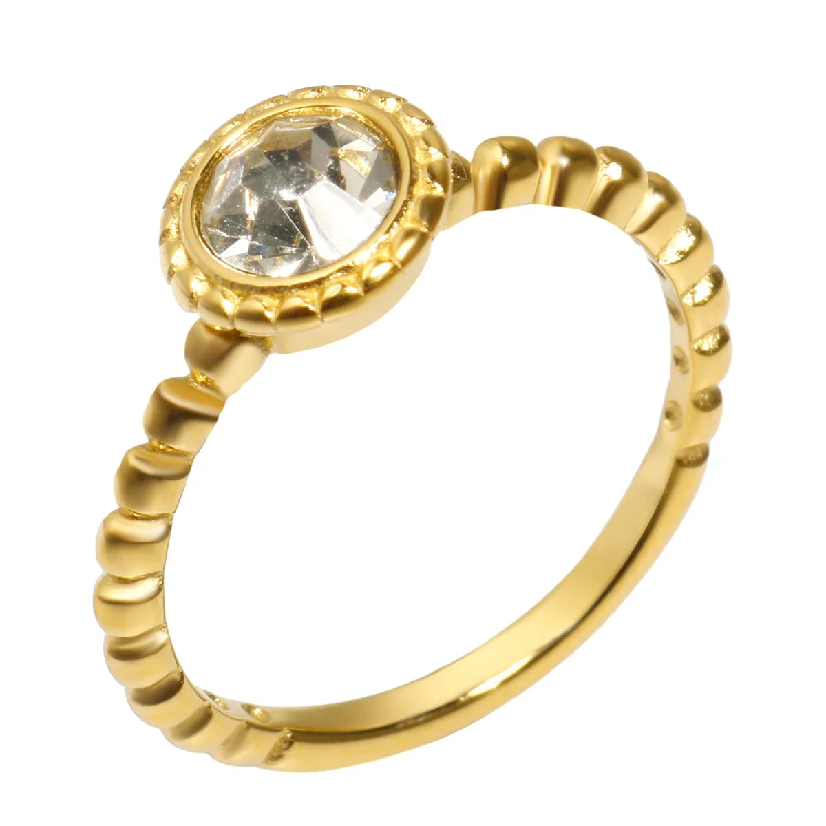 Personality Round Beads Ring Band Small Clear Crystal Zircon Waterproof Stainless Steel Gold Rings Simple Granular Fine Jewelry