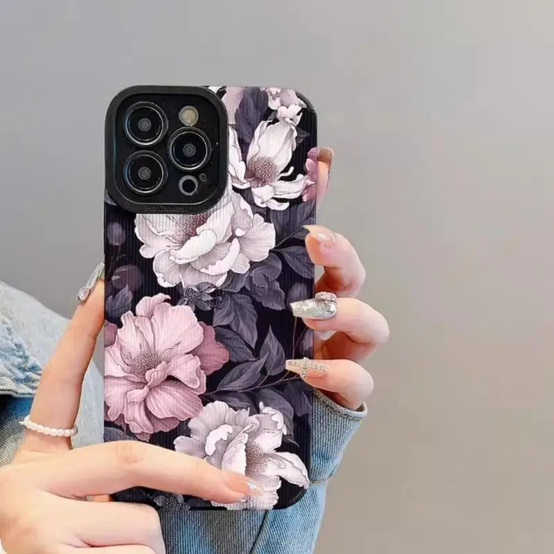 Flower Pattern Phone Case, Cover for IPhone 16 Pro Max 15 Pro 14Plus 13 12 11 XR X/XS Smartphone Shockproof Anti-slip Soft TPU