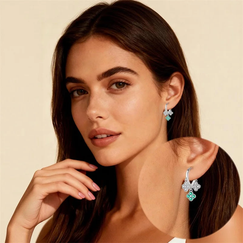 New 925 Sterling Silver Sparkling Zircon Four-Leaf clover Women Earrings Brilliant Wedding Engagement Star Earrings Jewelry Gift